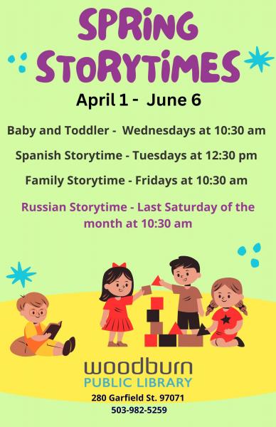 Storytime schedule spanish storytime every Tuesday at 12:30 pm