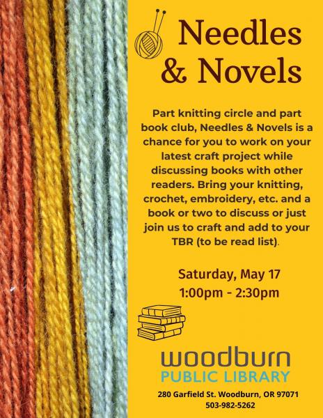 Needles and Novel - Knitting group Saturday May 17 1:00pm to 2:30pm